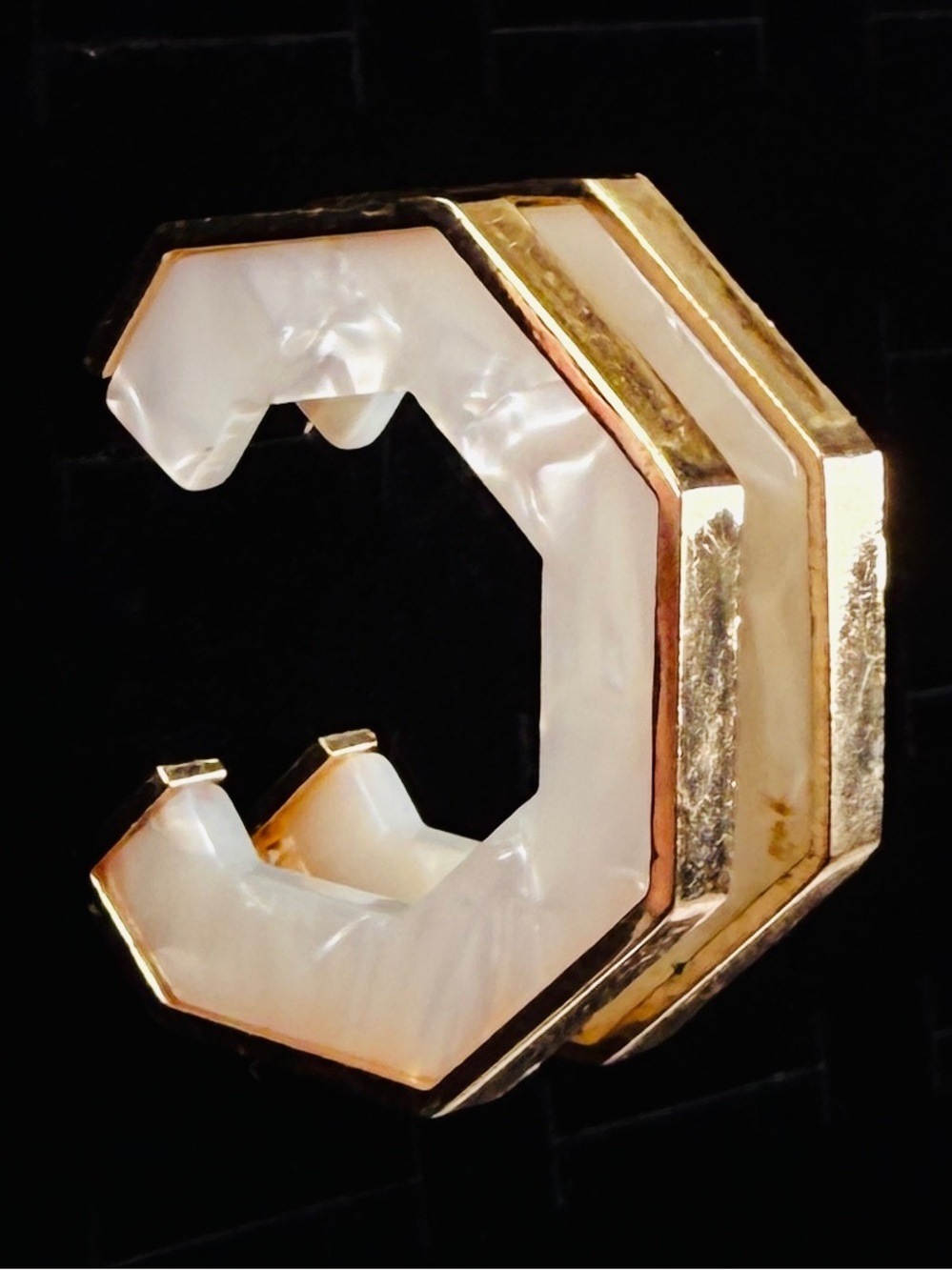Goldtone and White Geometric Hoop Pierced Earrings